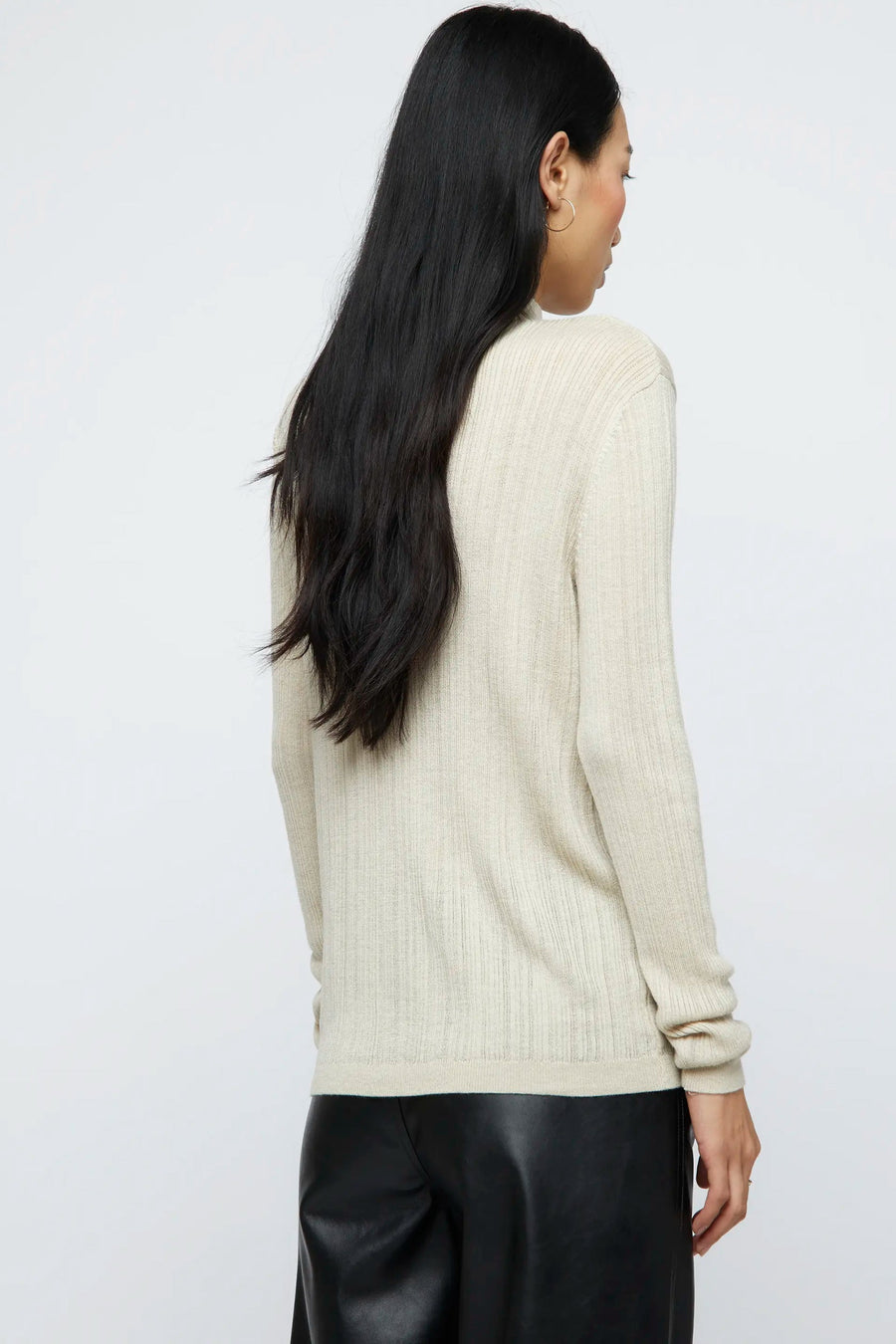 Beige Ribbed Perkins Neck Top