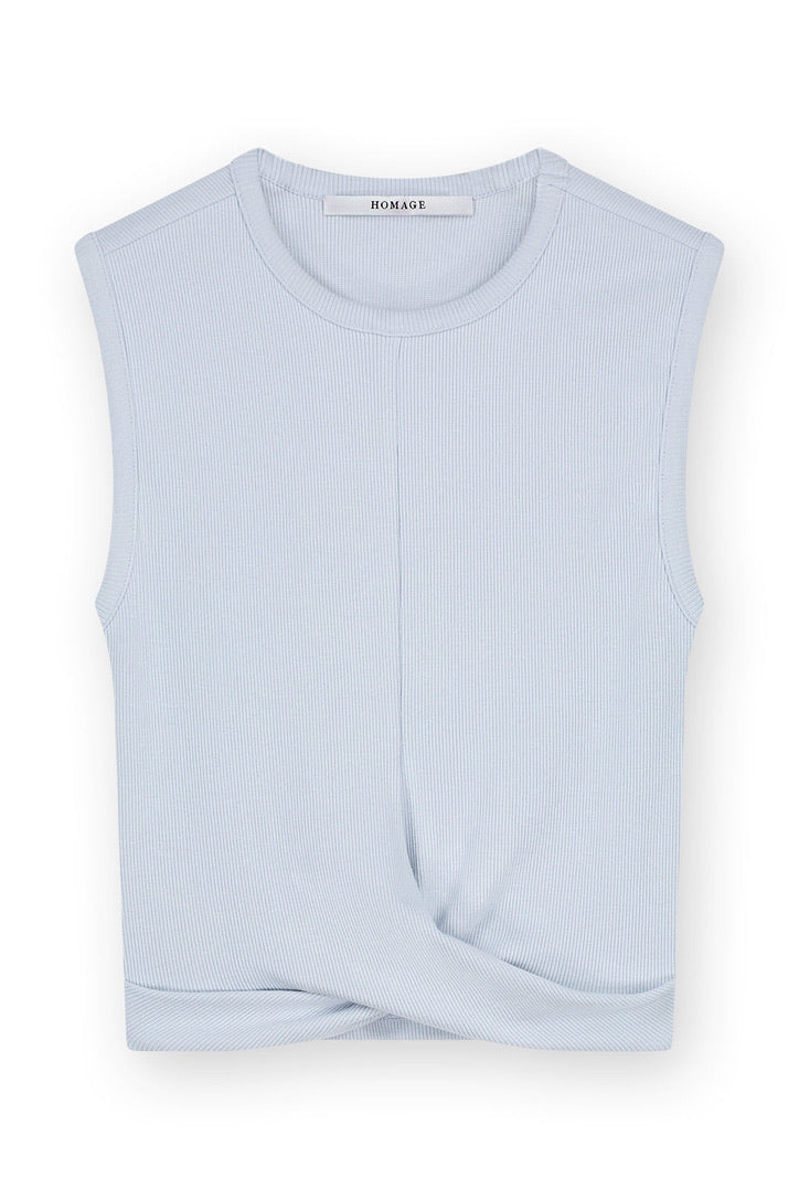 Rib Cropped Top With Knot Blue