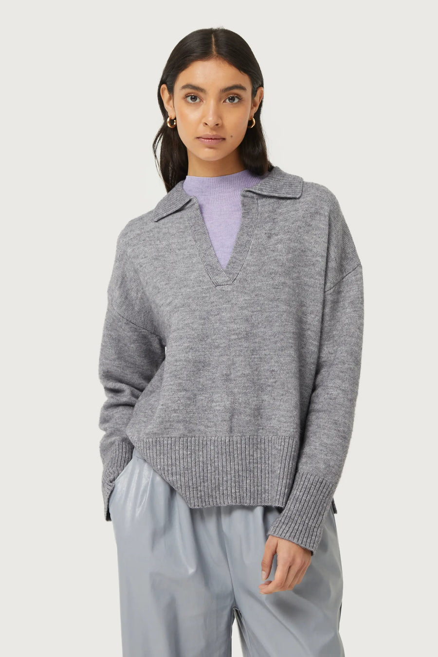 Gray polo neck sweater