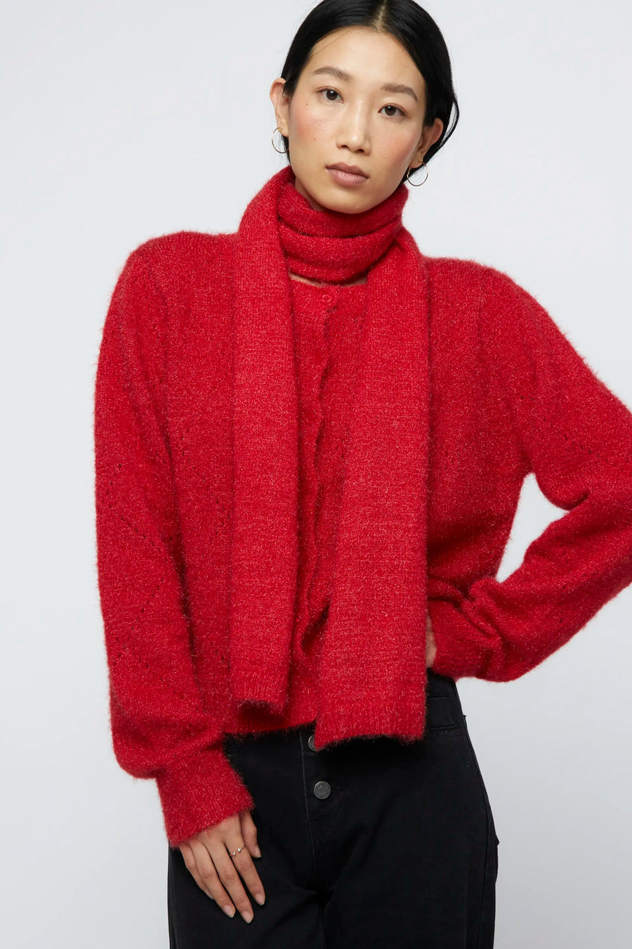 Red soft knit scarf