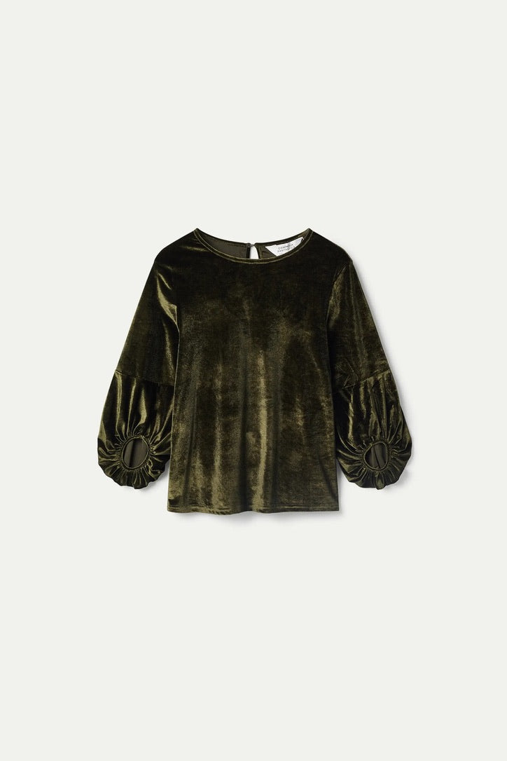 Green puff sleeve velvet top