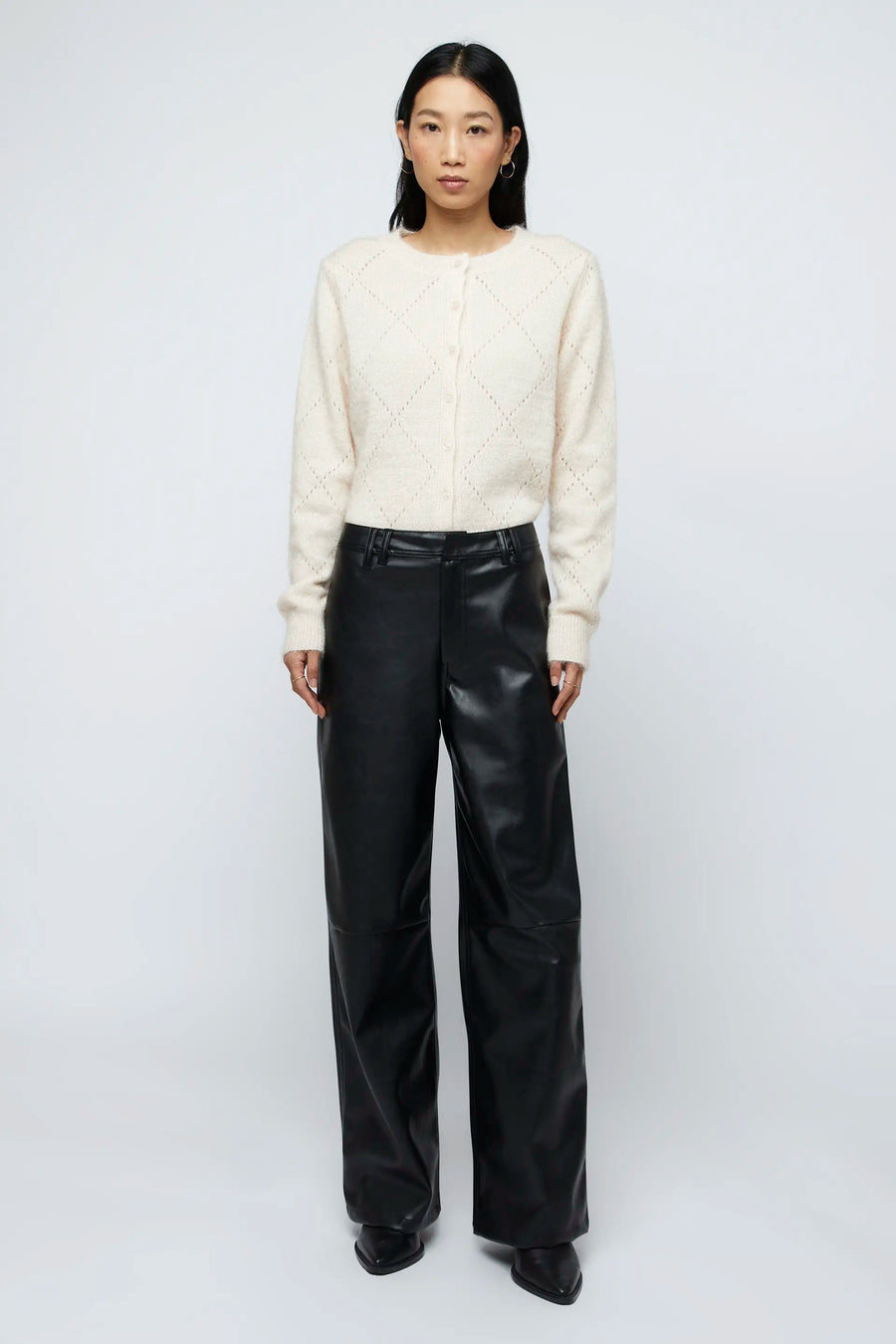 Black faux leather straight pants