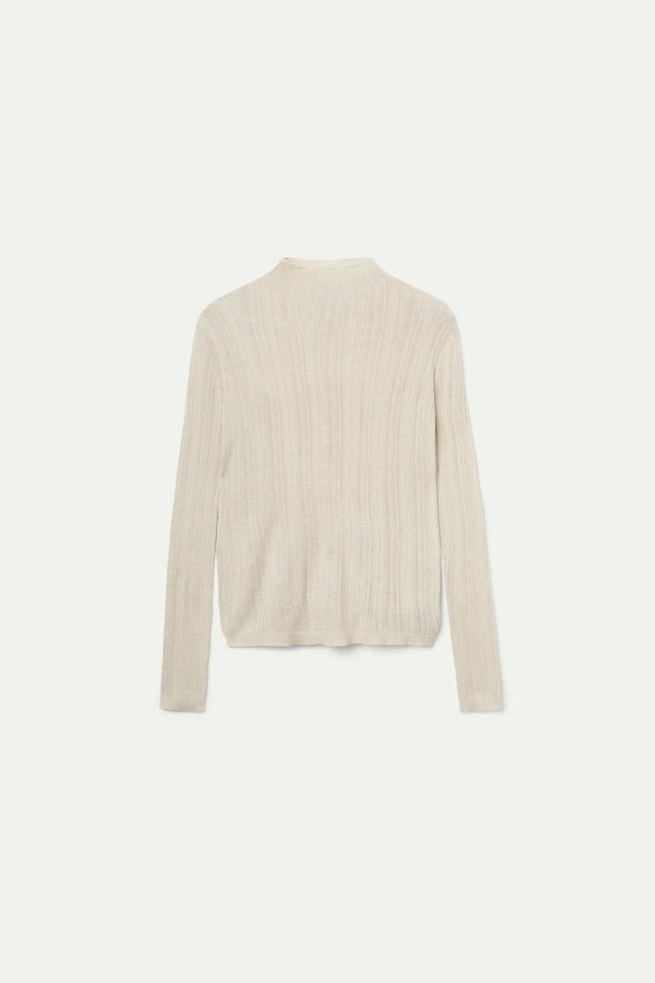 Beige Ribbed Perkins Neck Top