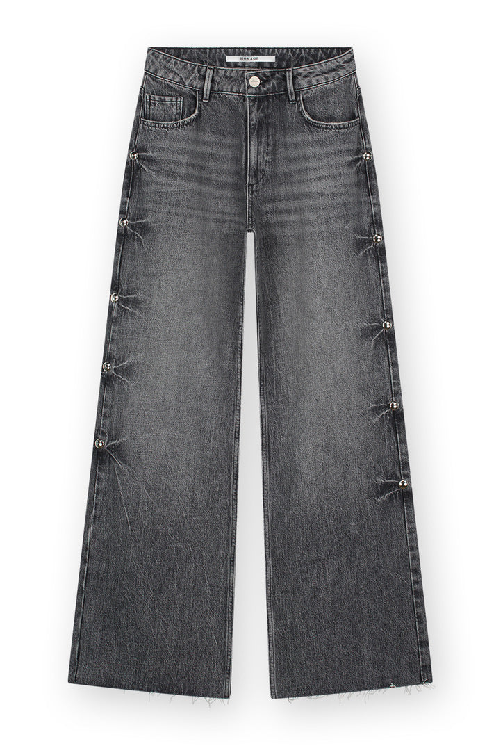 Mid Waist Wide Leg Jeans With Big Studs