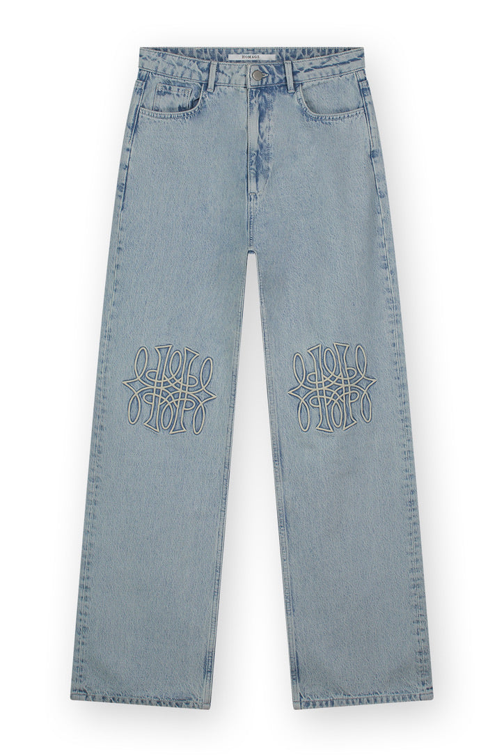 Straight Leg Jeans With Embroidery Detail