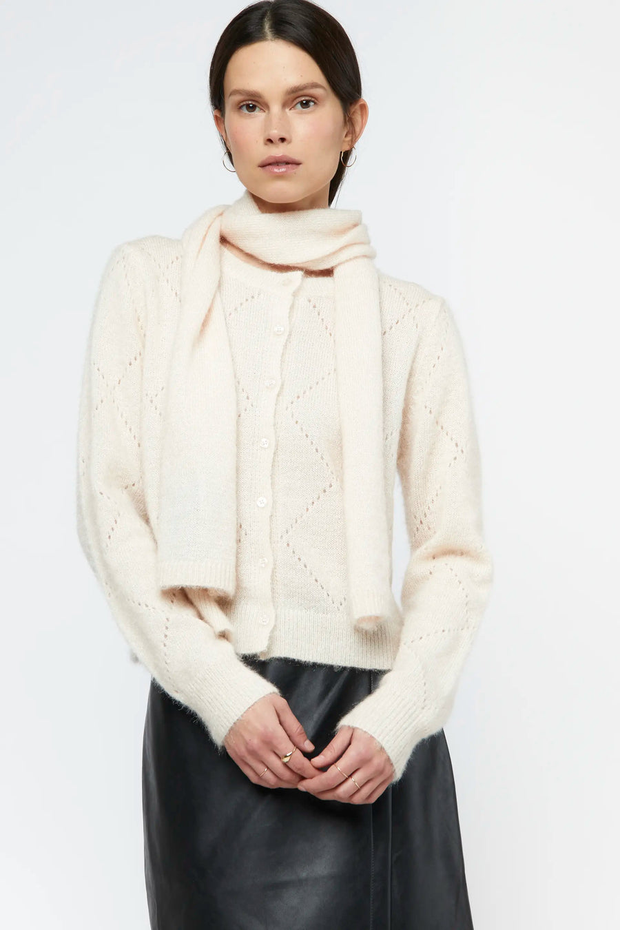 White soft knit scarf